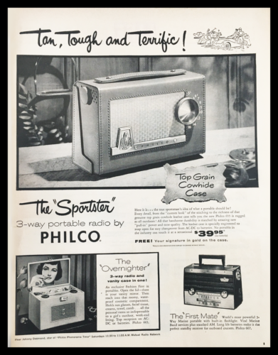 Primary image for 1955 Sportster 3-Way Portable Radio by Philco Vintage Print Ad