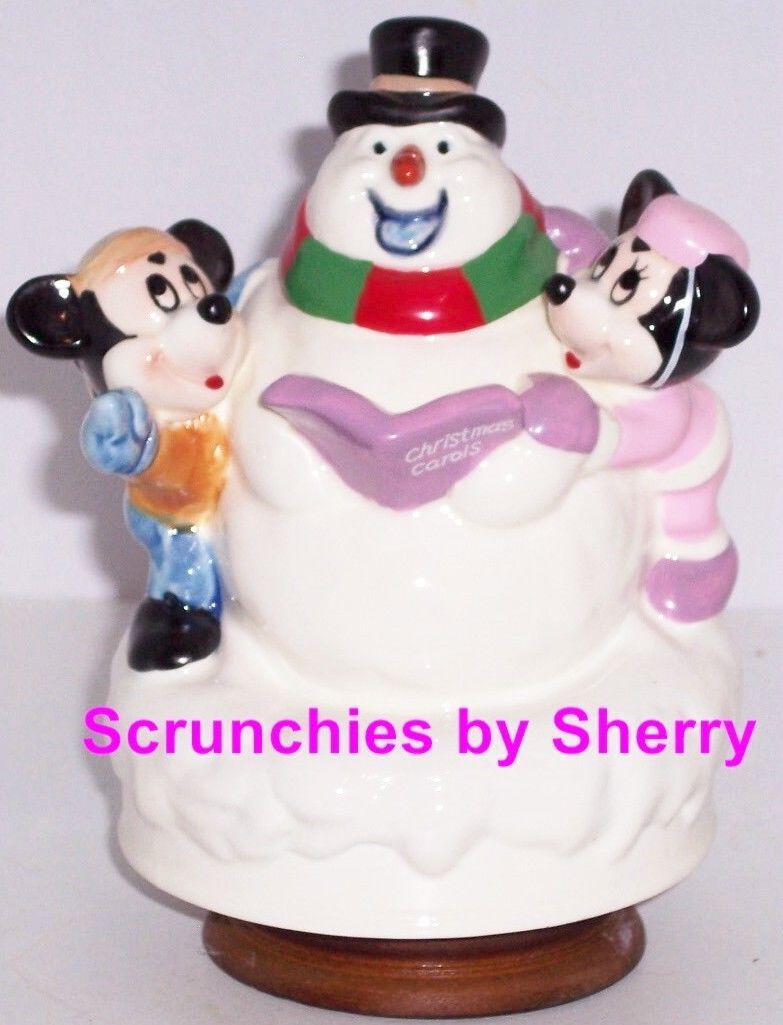 Disney Mickey Minnie Mouse Music Box Snowman Musical Schmid Limited Edition - $79.95