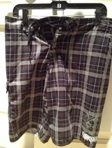 mens quiksilver brown plaid board shorts size small - $29.99