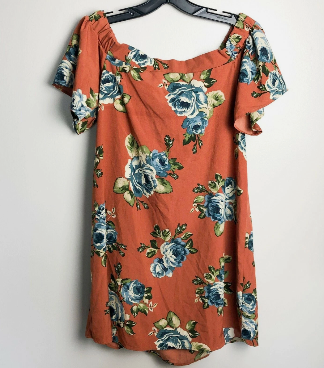 Altar&#39;d State Off Shoulder Floral Shift Dress Small Orange Womens NWT - $24.74