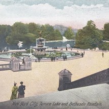 New York City Bethesda Fountain Vintage Postcard Linen Colorful - £7.86 GBP