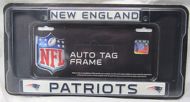 NFL Black Chrome License Plate Frame New England Patriots Thin Blue Letters - £14.84 GBP