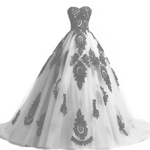 Kivary White and Black Lace Gothic Wedding Dresses Corset Prom Evening Gowns Lon - £135.35 GBP