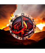 &quot;Geometric Dragon Wall Clock - Bold Red Dragon Design with 2D Numerals f... - €18,01 EUR