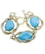 CLEARANCE Chunky turquoise toggle clasp gold tone fashion bracelet metal... - £10.15 GBP