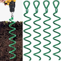 4 Pcs. 18 Inch Spiral Ground Anchors Kit Green Metal Dog Tie Out Ground Stake - £29.98 GBP