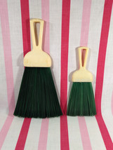 Mid Century 2pc Whisk Off Brooms Celluloid Handle Sweeper Green Bristle Crumber - £12.65 GBP