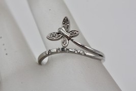 Fine 14K White Gold Filigree Design Diamond Accent Butterfly Band Ring S... - $318.50 CAD