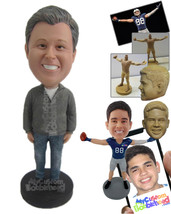 Personalized Bobblehead Gentleman Wearing A Sweater And Jeans With Casual Shoes  - £68.48 GBP