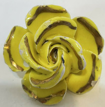 Vintage Handpainted Ceramic Yellow Gold Accent Rose 2 x 1.5 inches - £14.57 GBP