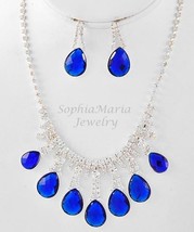 Royal blue tear drop crystal necklace set for prom wedding bride bridesmaid - £13.37 GBP