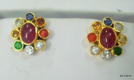 18k gold earrings ear stud navratan gemstone stud diamond ruby emerald etc. - £761.27 GBP