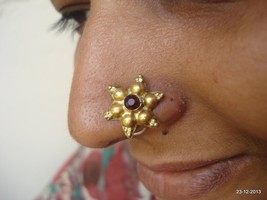 18k vintage antique gold nose stud nosepin old rabri belly dance jewelry india - £228.66 GBP