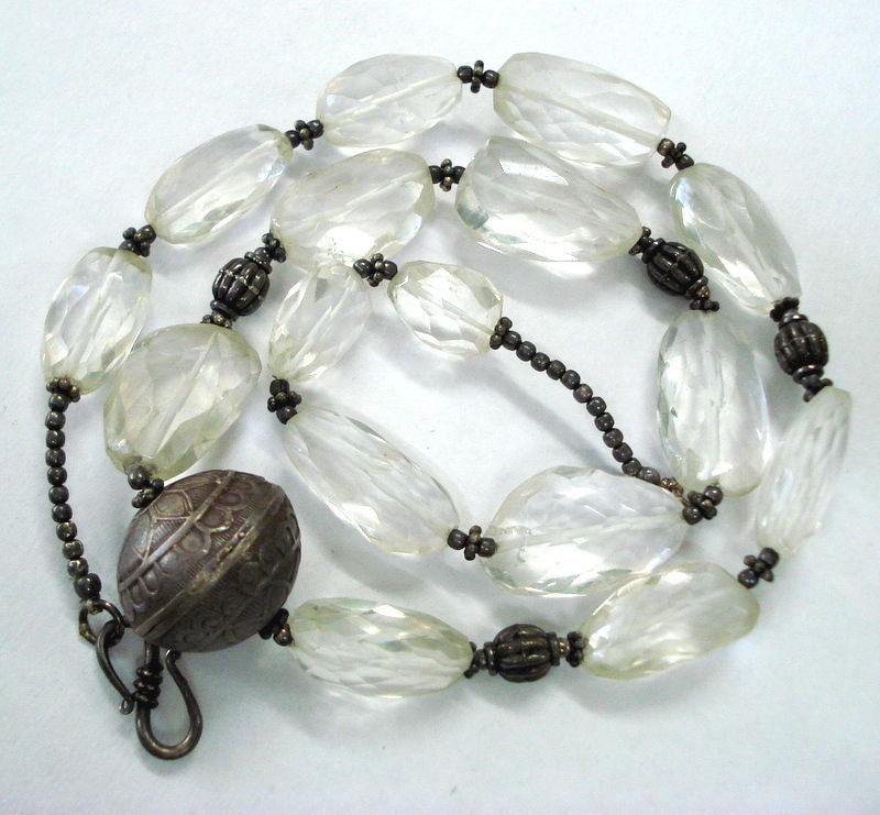 vintage crystal & silver beads necklace from rajasthan india - $147.51