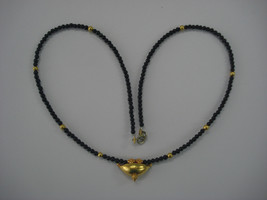 20k vintage antique tribal old gold pendant necklace beads mala black onyx - £264.68 GBP