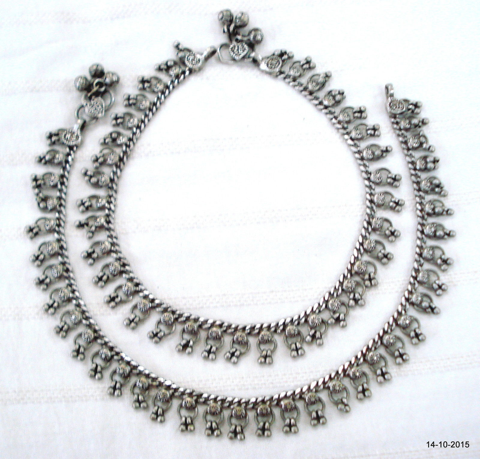 Primary image for vintage antique tribal old silver anklet feet bracelet ankle chain pair