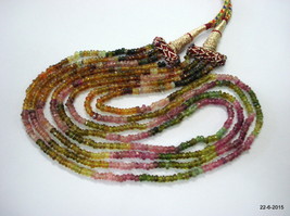 vintage tourmaline gemstone faceted beads necklace strand 4 line india - £115.02 GBP