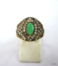 sterling silver ring green onyx &amp; crystal gemstone ring two tone ring je... - £61.52 GBP