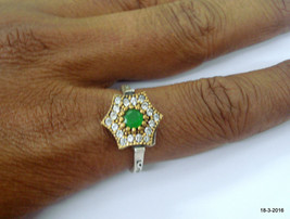 sterling silver ring green onyx &amp; crystal gemstone ring two tone ring ha... - £61.60 GBP
