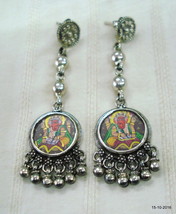 Traditional Design Sterling Silver Earrings Lord Ganesha Painting Ethnic jewelle - $97.02