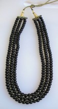 black onyx gemstone beads necklace strand 3 line india - £78.34 GBP