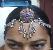 vintage antique old silver hair jewelry tika head ornament tribal bellydance - £270.94 GBP