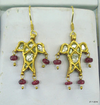 vintage antique 22kt gold earrings diamond polki gemstone earrings - $827.64