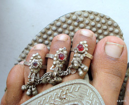 vintage antique ethnic tribal old silver toe ring pair fish deign belly dance - $215.82