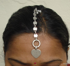 vintage antique tribal old silver hair jewelry tika head ornament heart ... - £94.40 GBP
