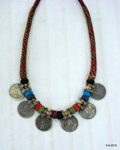 vintage antique old silver necklace coin pendant tribal jewellery india - £205.52 GBP
