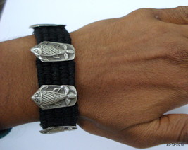 vintage antique ethnic tribal old silver beads bracelet bangle cuff fish design - £114.74 GBP
