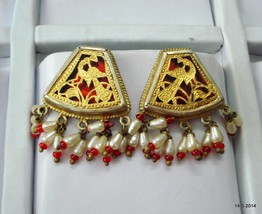 Gold filigree on glass theva art earrings antique vintage handmade - $196.02