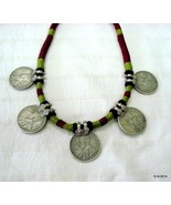 vintage antique tribal old silver necklace coin necklace pendant choker - £237.98 GBP