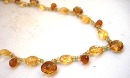 110 ct ethnic citrine gemstones drops beads necklace india - £92.44 GBP