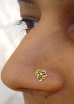 18 CARAT TRIBAL DESIGN ENAMEL WORK GOLD NOSE STUD ECL INDIA - £92.79 GBP