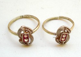 vintage antique ethnic tribal old silver toe ring pair gypsy hippie indian - $67.32