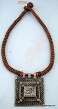 tribal old silver amulet pendant necklace antique - $237.60