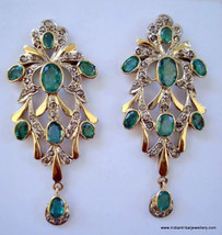 victorian diamond emerald 14k gold silver earrings - £774.74 GBP