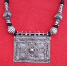 ETHNIC TRIBAL OLD SILVER NECKLACE PENDANT AMULET INDIA - £299.82 GBP