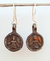 ANTIQUE TRIBAL OLD SILVER EARRINGS HINDU GODDESS INDIA - $67.32