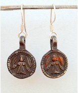 ANTIQUE TRIBAL OLD SILVER EARRINGS HINDU GODDESS INDIA - £53.81 GBP