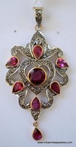 victorian diamond ruby like gemstone14k gold silver pendant india - $642.51