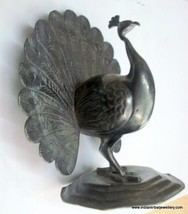 vintage antique old silver peacock bird statue figure - $463.32