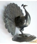 vintage antique old silver peacock bird statue figure - $463.32