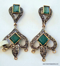 victorian diamond emerald 14k gold silver earrings indi - £310.65 GBP