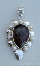 sterling silver smoky topaz pearl gem stone pendant - £86.73 GBP