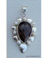 sterling silver smoky topaz pearl gem stone pendant - £85.69 GBP