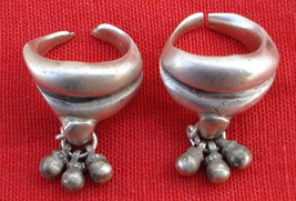 Antique Solid Tribal Old Silver Toe Ring Pair Rajasthan - $108.90
