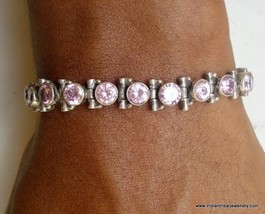 sterling silver bracelet pink glass stones india - £75.64 GBP