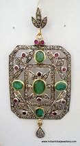 victorian diamond emerald ruby 14k gold silver pendant - £790.57 GBP